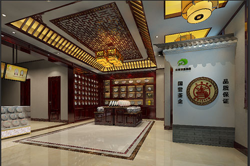 辽宁古朴典雅的中式茶叶店大堂设计效果图